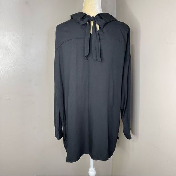 Womens Blouse Black Size 4L button down With Tie Back - Picture 7 of 12